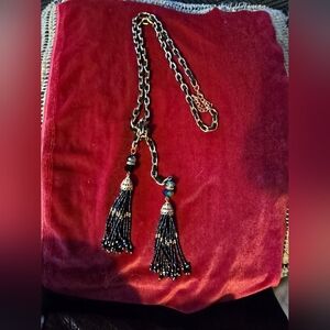 Black Beaded Tassel Necklace - Women Jewelry With 28 Inches Chain Long